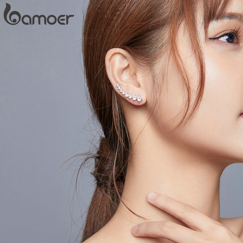 Bamoer Bông Tai Bạc 925 Dáng Dài Hình Ngôi Sao Đính Đá Thời Trang Cho Nữ