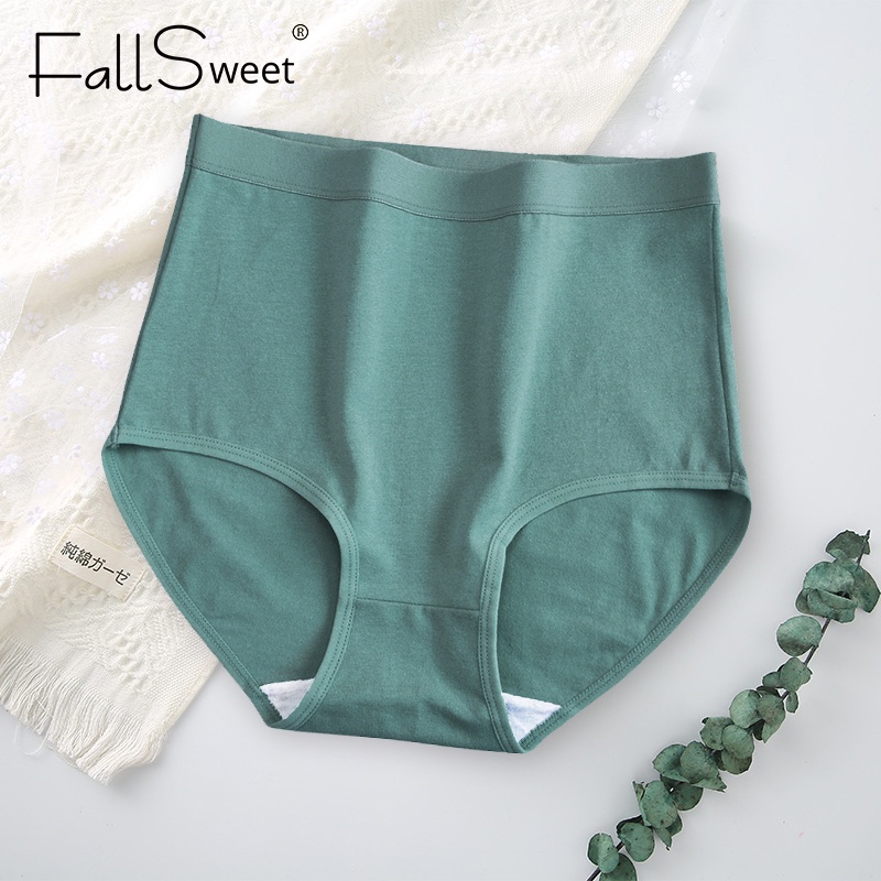Ảnh Quần Lót Cotton FallSweet Nữ Eo Cao Thoải Mái Màu Trơn Plus Size M-XXXL 2