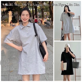 Đầm Polo, Váy polo Nữ Dáng Suông Chất Thun Hàn Đen Xám