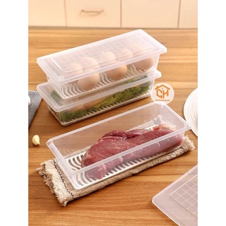 Hộp Nhựa Đựng Thực Phẩm 6586 Trong Suốt Có Nắp Hình Chữ Nhật Có Khay Ráo Đựng Rau Củ Quả Tủ Lạnh Cam Homeware