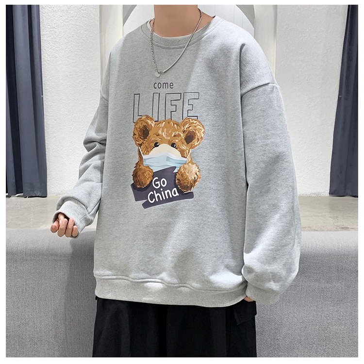 Áo Sweater Unisex HappyFamily Họa Tiết LIFE Chú Gấu Đáng Yêu Chất Cotton 100 Cao Cấp