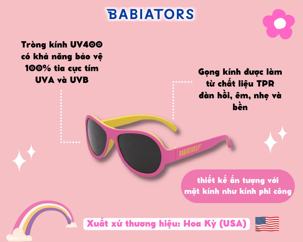 Mô tả Kính chống tia cực tím phi công hai màu Babiators - Pink Lemonade, cho bé 3-5 tuổi - 2