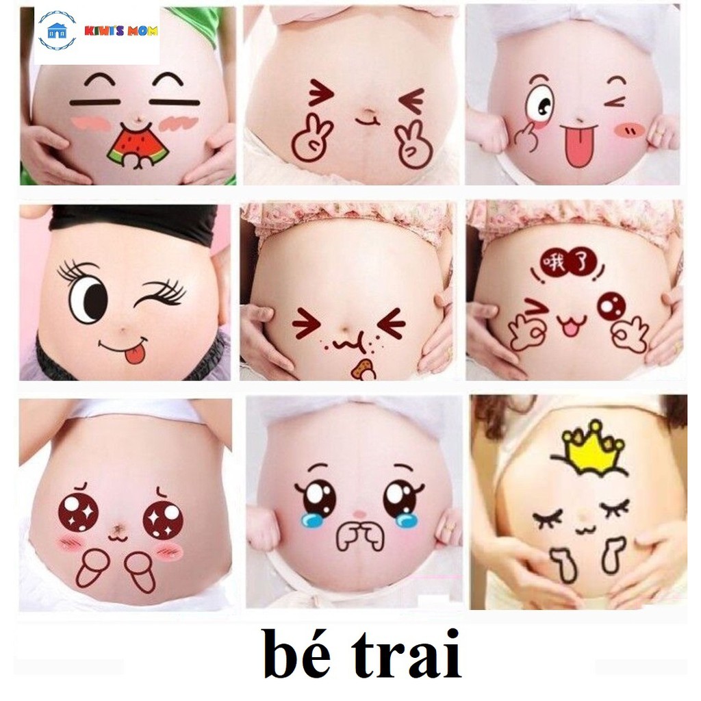 Set Hình dán Bụng Bầu dễ thương Kiwi's mom - chống nước, dùng nhiều lần