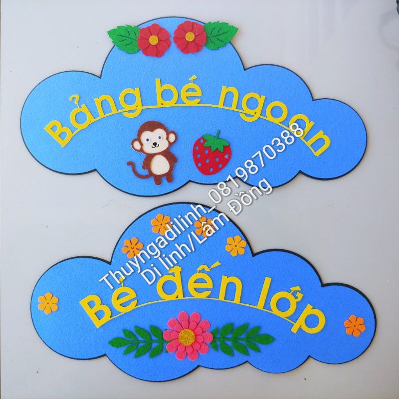 1 bảng tên bé ngoan hoặc bé đến lớp vải nỉ mầm non (22.5x42.5cm ...