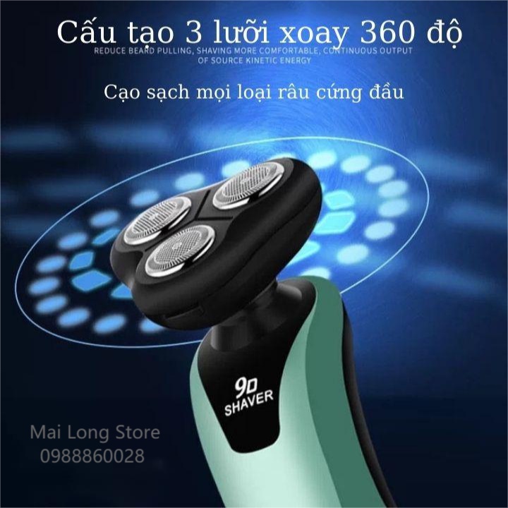 Máy Cạo Râu , Máy Cạo Râu Đa Năng 3 Lưỡi Xoay Cao Cấp SHAVER 9D Cạo Khô Không Rát