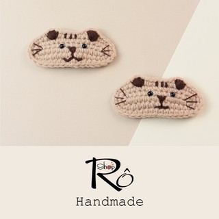 Kẹp tóc mái cute hình chú mèo đi hia cho nữ và bé gái 5cm |Cặp tóc bằng len xinh |Shop Rô Handmade