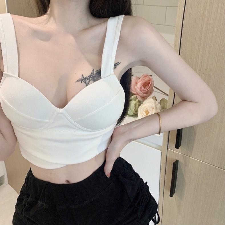 Áo Cúp ngực Bra Đúc cao su 2 Dây Bản To Dáng Croptop Cúp Tròn Nâng Ngực Quyến Rũ.