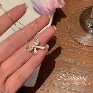 Vòng cổ titan nữ thiết kế mặt hình nơ nhỏ nhắn dễ thương phong cách hàn quốc