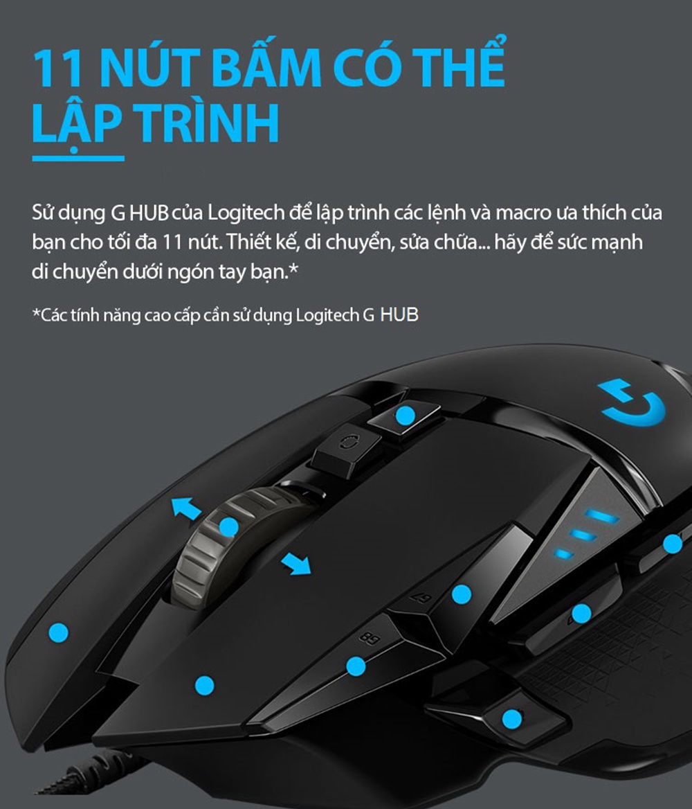 Mô tả Chuột gaming có dây Logitech G502 Hero - Cảm biến Hero 25k, RGB, 11 nút lập trình - 3