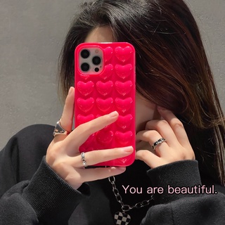 Ốp Điện Thoại Phong Cách Tình Yêu 3D Màu Trơn Cho iPhone 12 13 14 Pro Max Ốp Lưng Trong Suốt Chống Sốc Vỏ Bảo Vệ Toàn Diện