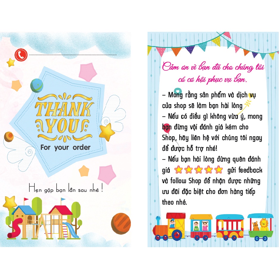 (NEW) 100 THẺ CẢM ƠN, Thiệp cám ơn, Thankyoucard cho shop bán hàng online bìa cứng  Size 9x5.4cm