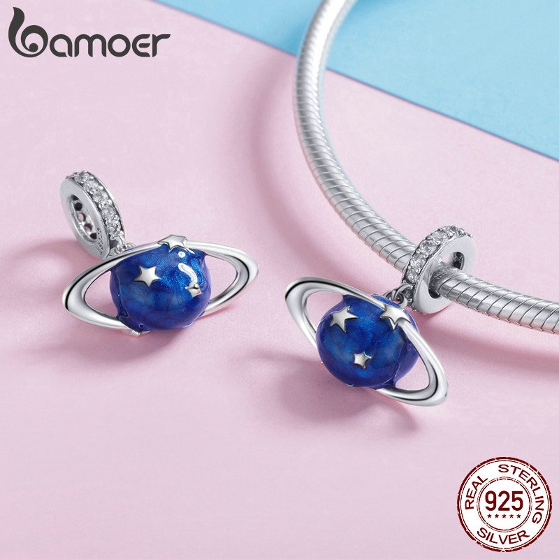 Hạt charm Bamoer hình hành tinh đính đá thiết kế sáng tạo