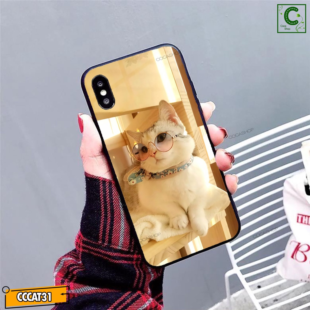 Ốp Lưng iPhone Mèo Dễ Thương Xinh Xắn Mặt Kính Nano Dẻo