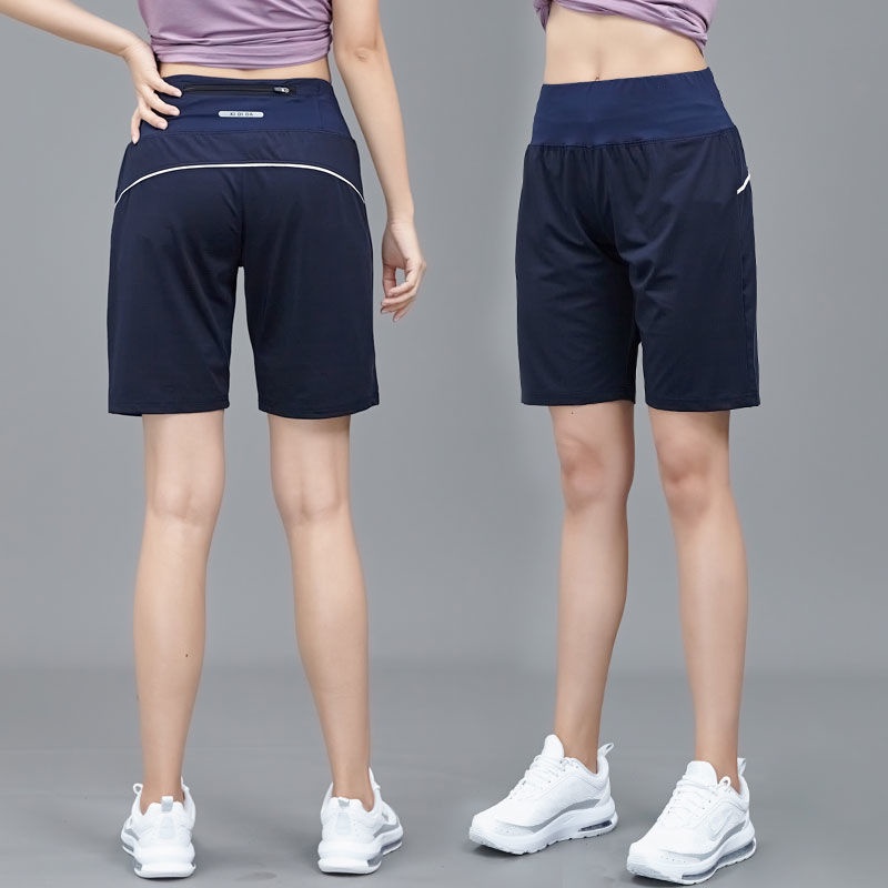 Quần short thể thao nữ dệt kim nhanh khô, túi kéo 5 điểm, phù hợp cho yoga và chạy bộ