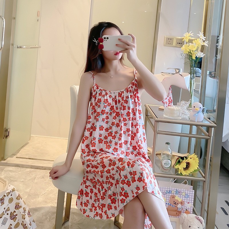 Váy hai dây, váy ngủ mặc nhà họa tiết dễ thương hàng quảng châu (Hàng sẵn ảnh thật)