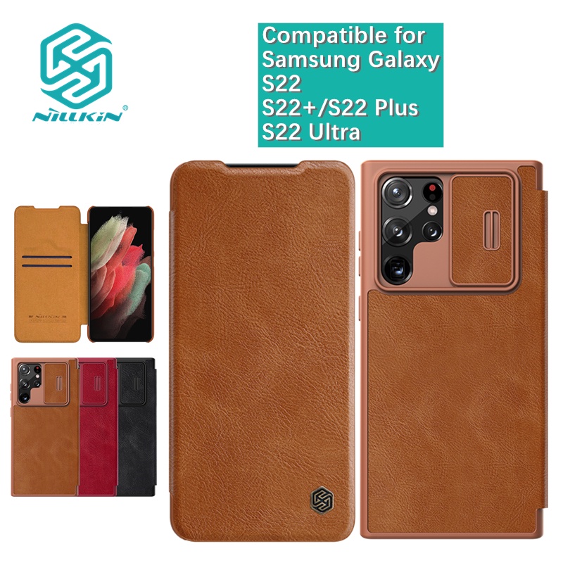 Nillkin Dành Cho Samsung Galaxy S22 Ultra / S22 / S22 + / Plus / S23 Ultra Qin Pro Flip PU Da Trơn Vải Bảo Vệ Ống Kính Máy Ảnh Trượt Vỏ Điện Thoại Vỏ Bảo Vệ