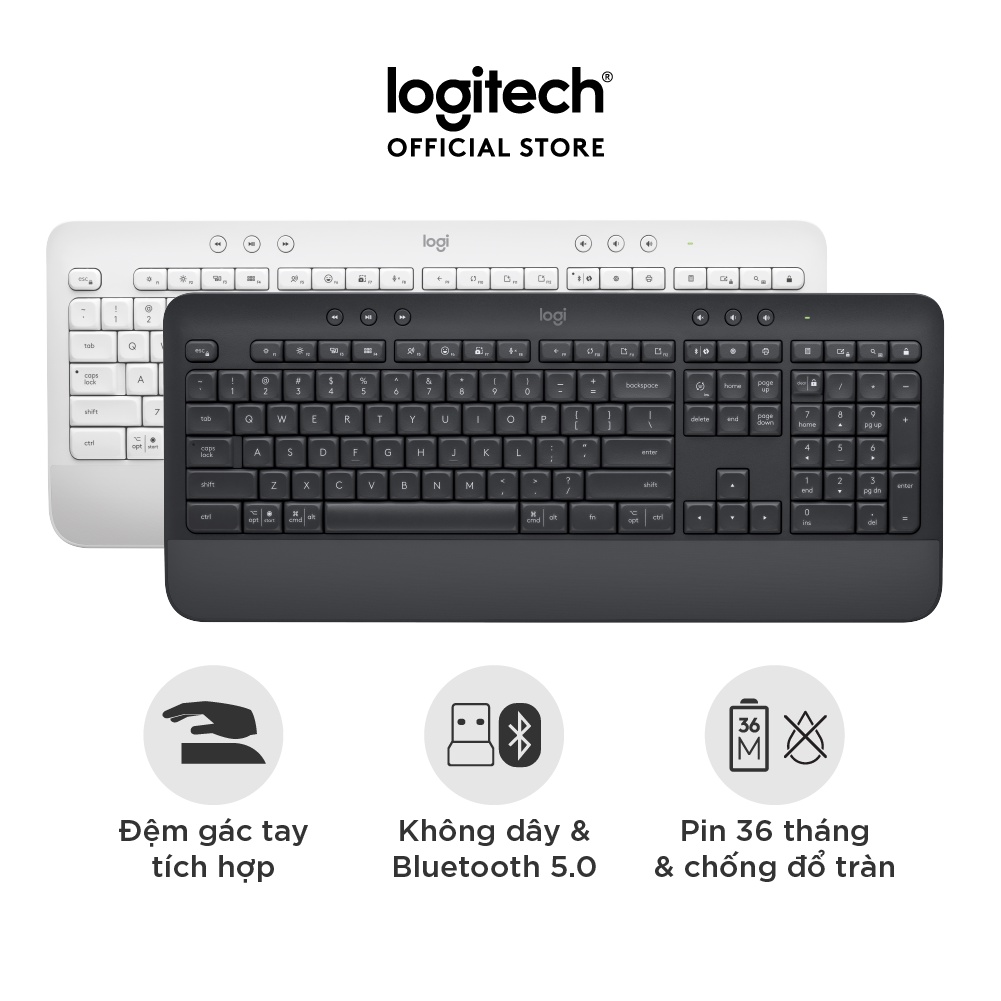 Bàn Phím Không Dây Logitech Signature K650 - Nhỏ gọn, gác tay tích hợp, tương thích Mac , Bluetooth & USB Bolt