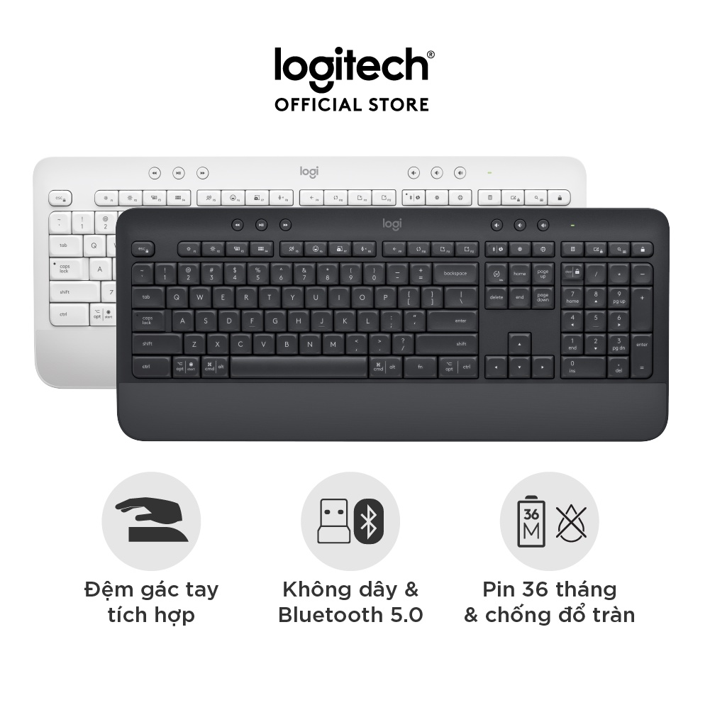 Bàn Phím Không Dây Logitech Signature K650 – Nhỏ gọn, gác tay tích hợp, tương thích Mac , Bluetooth & USB Bolt