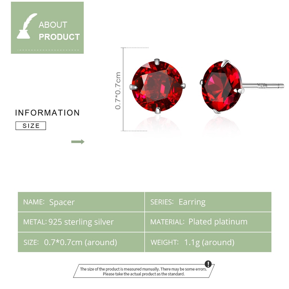 Bamoer Bông Tai bạc 925 Đính Đá Zircon 5 Màu bse166