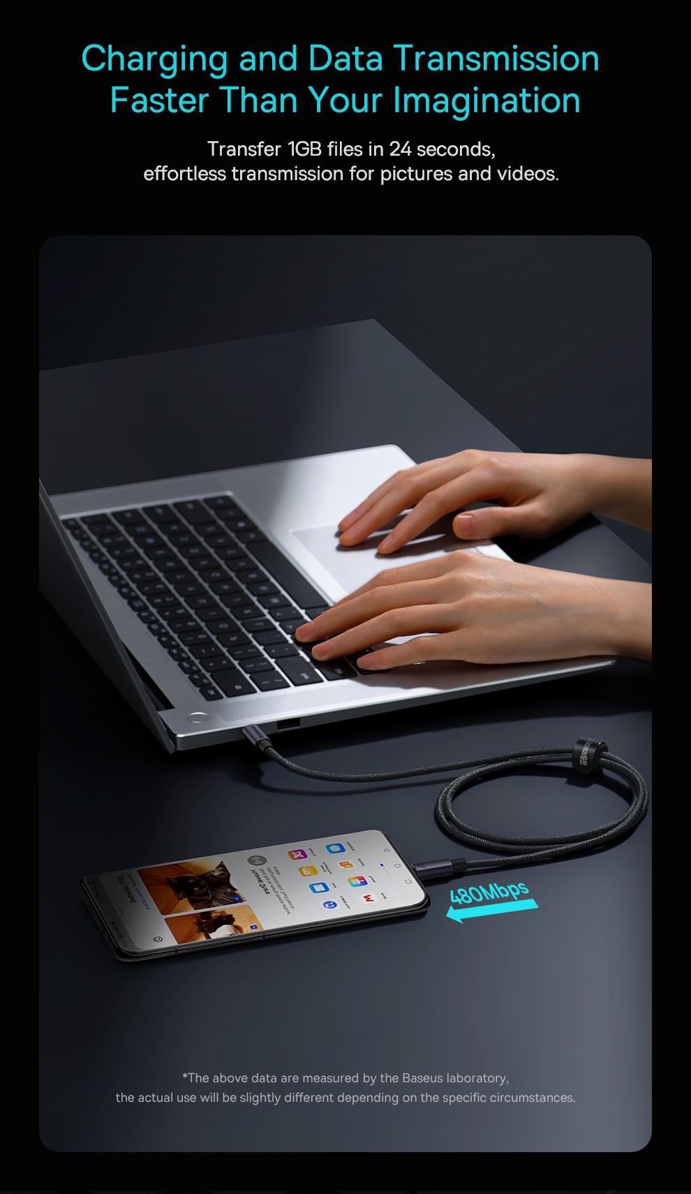 Cáp sạc nhanh BASEUS PD 100W USB-C sang Type-c thích hợp cho Phone 15 Xiaomi Samsung MacBook iPad – ảnh mô tả chi tiết 6