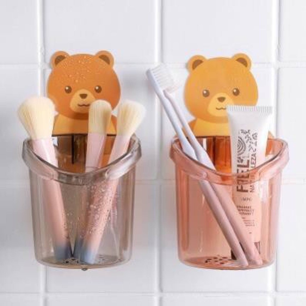 (COMBO 5 CỐC) GẤU TREO TƯỜNG ĐỰNG BÀN CHẢI ĐÁNH RĂNG, CÓ LỖ THOÁT NƯỚC CHỐNG ẨM, Phụ Kiện Nhà Tắm Tiện Dụng