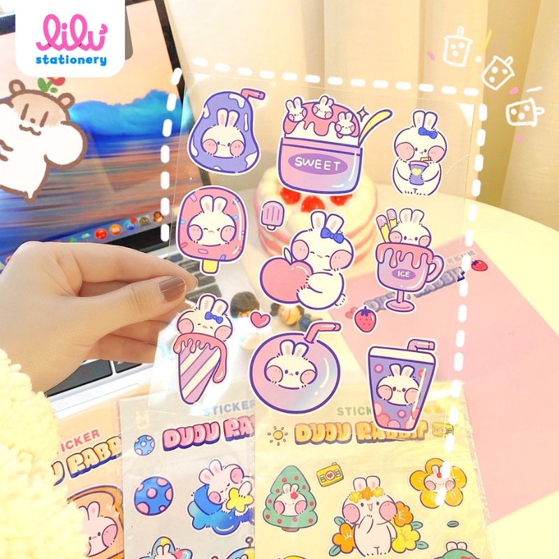 Sticker cute dán mũ bảo hiểm dán sổ dán laptop thỏ xinh dễ thương K47
