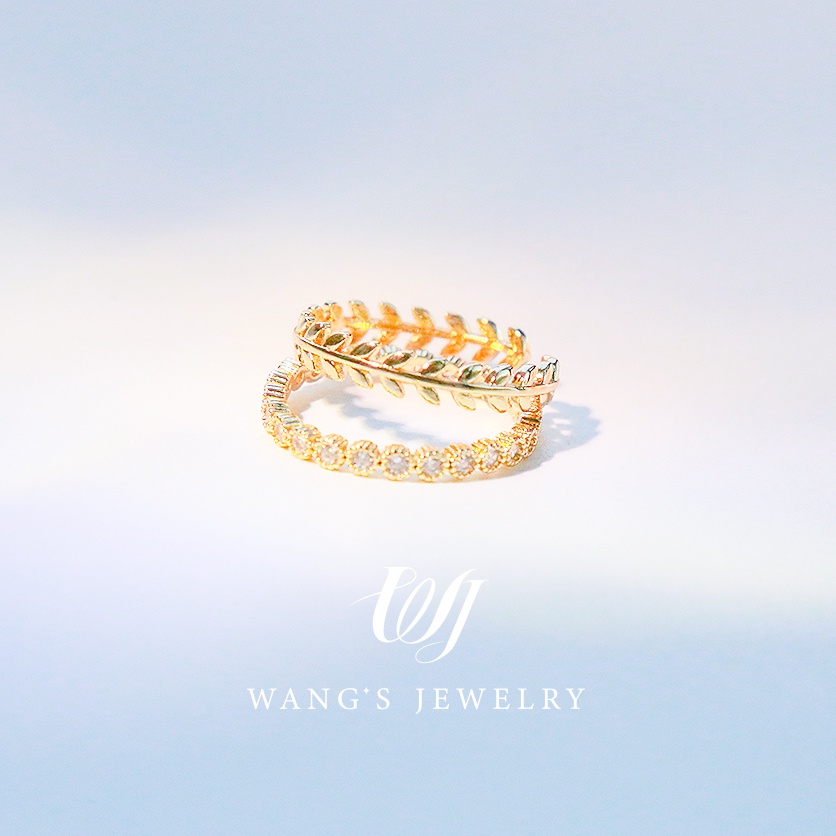 Nhẫn Hở Mạ Vàng 18k Đính Đá Zircon Hình Chiếc Lá Đơn Giản
