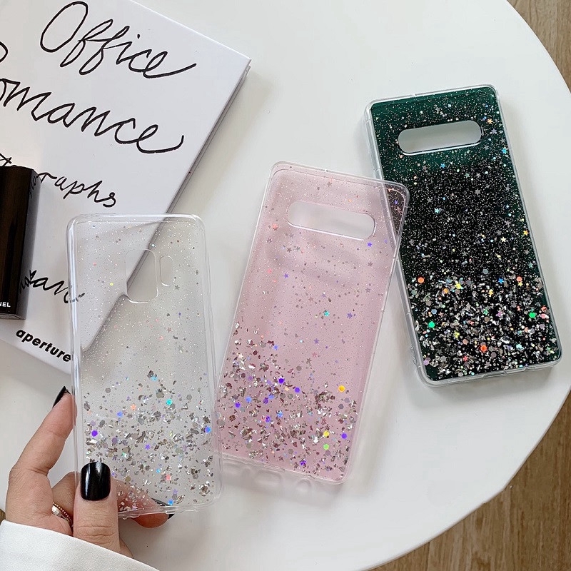 Ốp điện thoại mềm trong suốt lấp lánh Bling Star cho Samsung Galaxy S10 S9 S8 Note 10 Plus