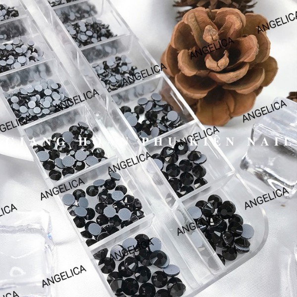 Đá chân lưới nail 12 khía màu đen đậm trang trí móng ANGELICA 619