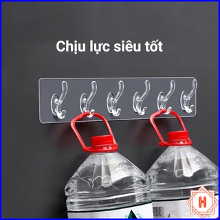 Thanh Treo Đồ Dán Tường 6 Móc Liền Mạch Trong Suốt Siêu Chắc Chắn { H }