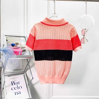Áo len polo nữ, len đan sợi thoe thêu phối màu hồng cam cực xinh nhé 234