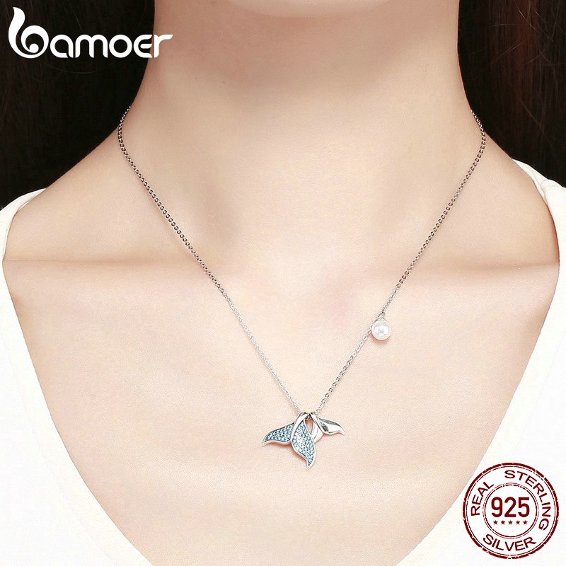 Dây chuyền BAMOER bạc 925 hình đuôi tiên cá đính ngọc trai chính hãng cho nữ
