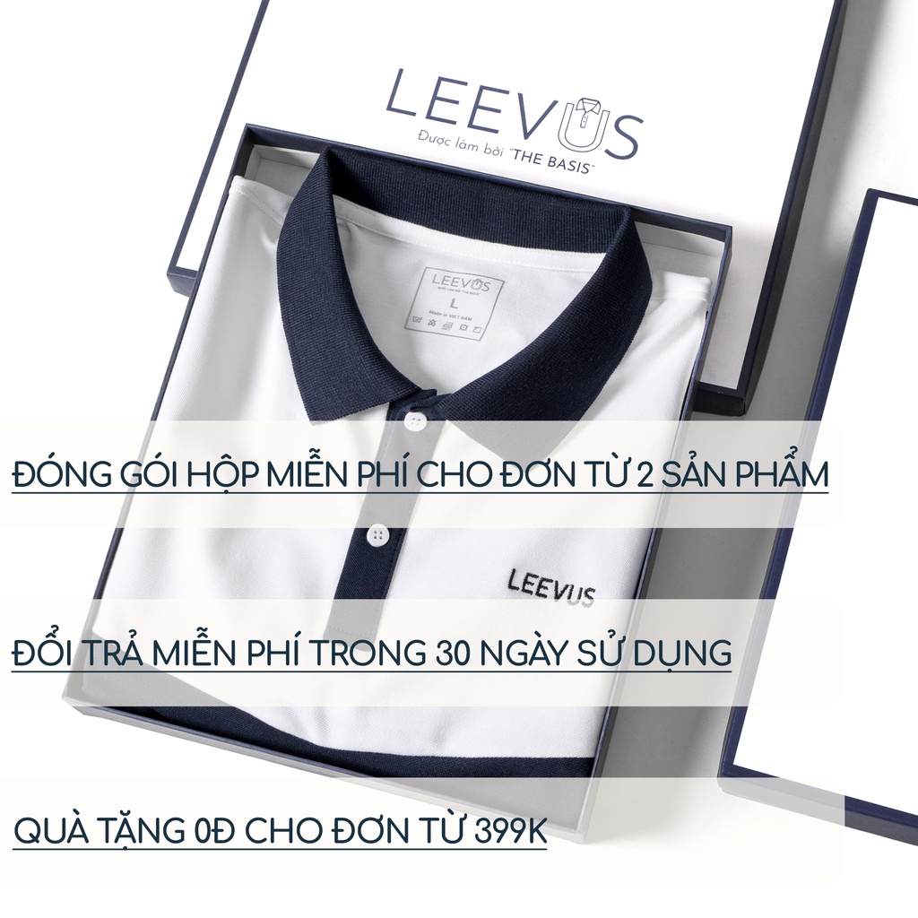 Mô tả Áo Polo nam có cổ RAKEN LEEVUS màu trắng xanh đen, thêu logo, vải CVC cá sấu, form regular APL266 - 4