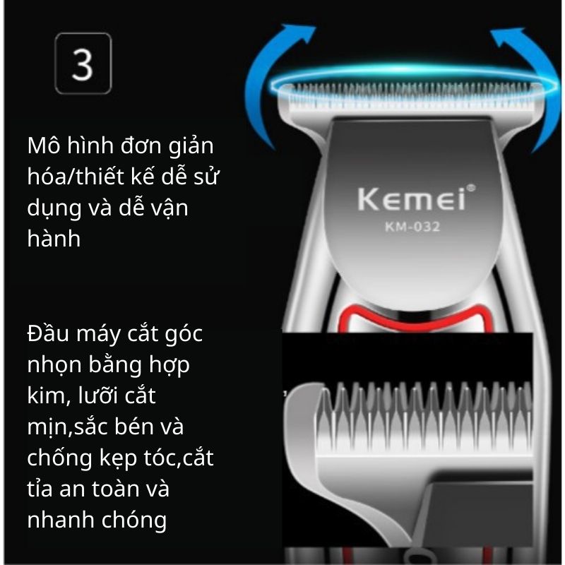 Tông đơ cắt tóc, chấn viền Kemei KM - 032 thế hệ mới - Chất lượng cao, chuyên nghiệp