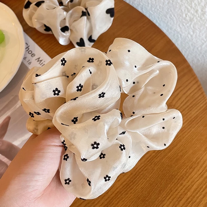 Cột Tóc Vải Scrunchies Họa Tiết Vintage Hàn Quốc, Dây Buộc Tóc Scrunchies Cứng