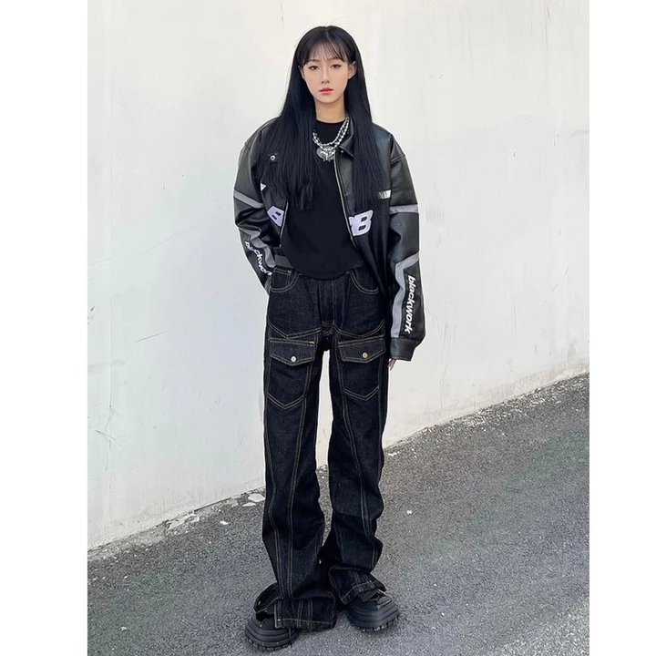 Unisex White Black Jeans Hiphop Oversize From – 3