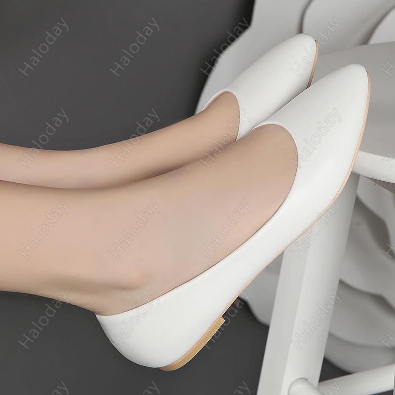 Size lớn 31-44✨Giày Đế Bằng Giày Công Sở Nữ Đen Nông Miệng Giày Chuyên Nghiệp Thoải Mái Chống Trơn Trượt Đế Mềm Mũi Nhọn Giày Da Nữ Trắng Đế Bằng Thoải Mái