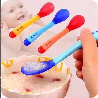Thìa silicon báo nóng cho bé ăn dặm, muỗng tập ăn trẻ em