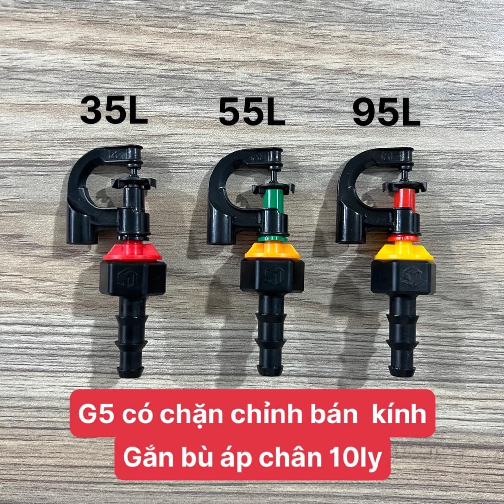 Béc Tưới G5 Cải tiến có BÙ ÁP Chống côn trùng, Bán kính to nhỏ, tùy chọn chân nối