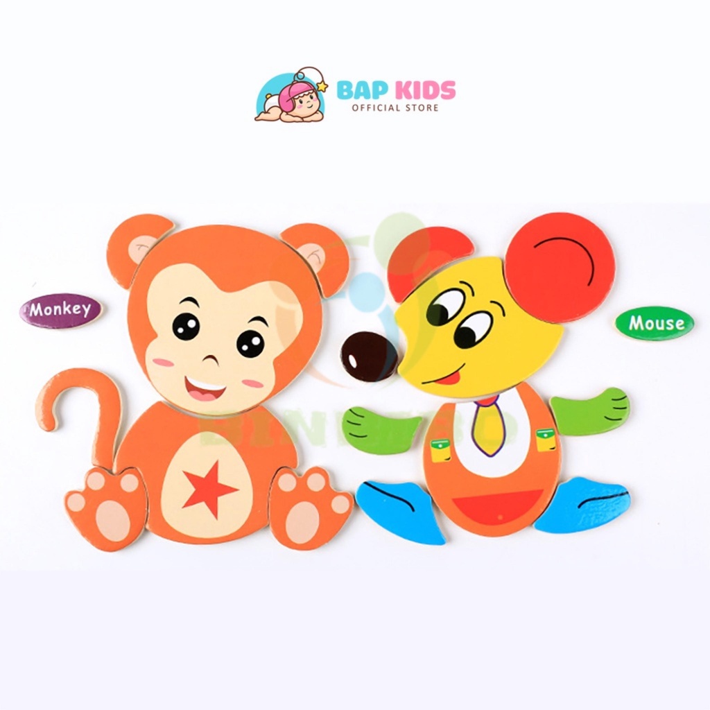 Tranh ghép hình gỗ 3D nhiều mẫu cho bé hình con vật đáng yêu