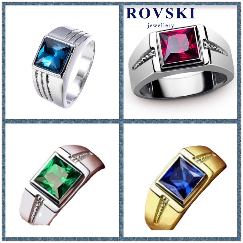ROVSKI Thời Trang Hàn Quốc Trang Sức Bạc 925 Nhẫn Rồng Mạ Vàng Sapphire Ruby Ngọc Lục Bảo Đen Mặt Nhẫn Kim Cương