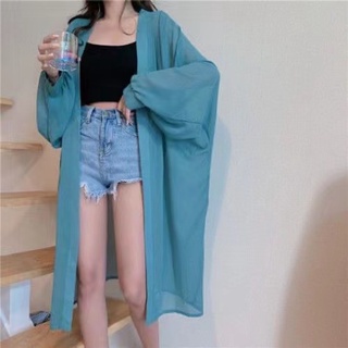 Phong Cách Hàn Quốc Nữ Voan Retro Boho Trơn Hippie Mùa Hè Cardigan Kimono Hàng Có Sẵn Mới