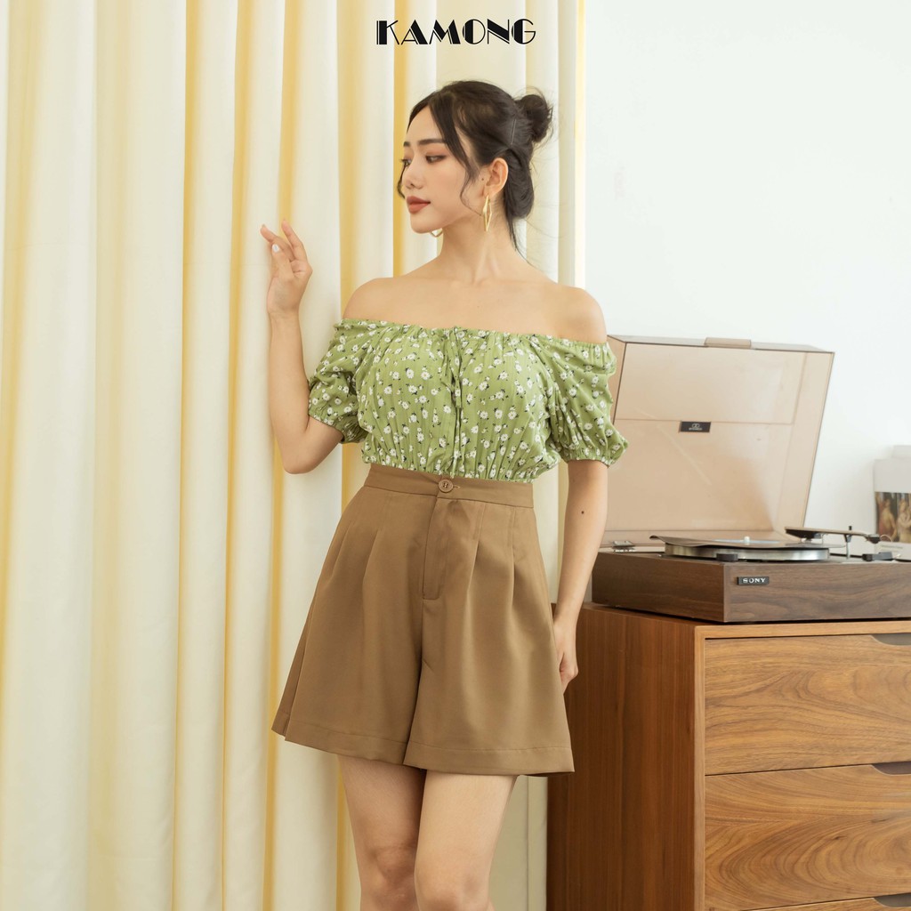 Ảnh Quần short nữ cạp cao KAMONG dáng quần ống rộng đủ màu, đủ size Q003 1