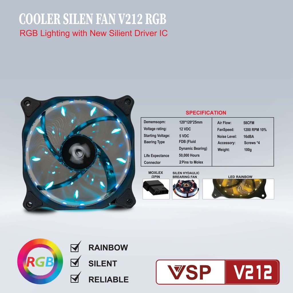 Fan case 12cm VSP V212 Led RGB (Tự Chuyển màu) | Shopee Việt Nam