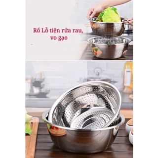 Bộ thau rổ inox set 5 món, Chậu rổ nhà bếp-Onlycook (inox mờ)