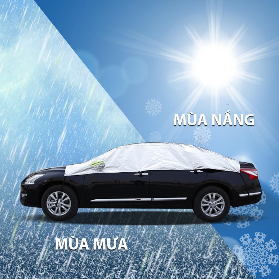 Bạt Phủ Mui Xe Ô Tô NB Loại Dày Chống Nắng Chống Thấm Nước Kích Thước Khoảng 400x160cm Cho Sedan 4 Chỗ