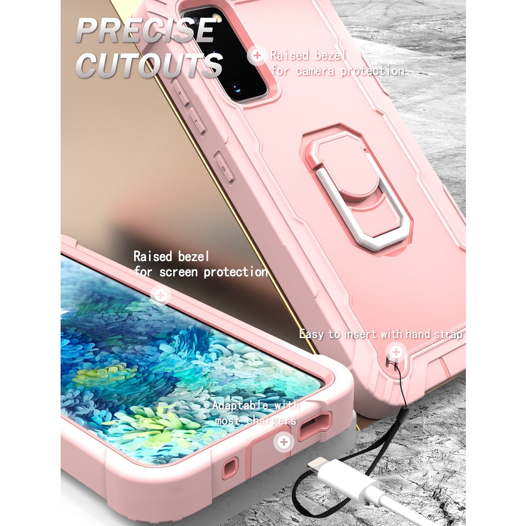 Ốp lưng chống sốc 360 Full Armor Samsung Galaxy S20 FE A02S A12 A32 Samsung A52 vỏ A72 5G Vỏ điện thoại sang trọng Nhẫn đứng Coque