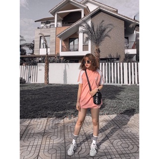 Áo Thể Thao Nam Nữ [Tee Shirt] 3 Stripes  Pink Tay Trắng [ĐỒ TẬP GYM]