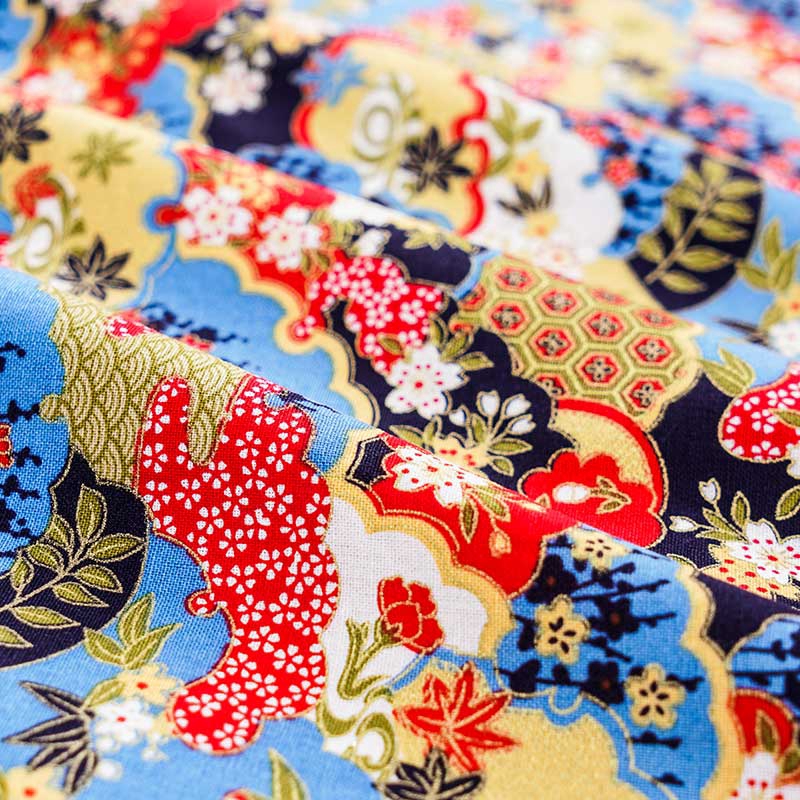 Vải Cotton xanh đậm phong cách Nhật Bản với họa tiết hoa, phù hợp cho các dự án DIY tại nhà - TJ8962