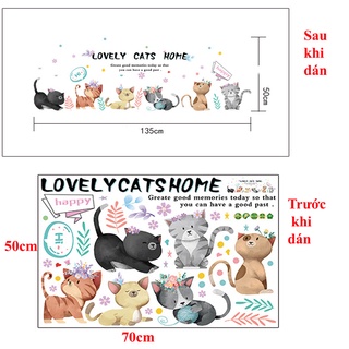 Decal dán tường hình mèo ngộ nghĩnh, tranh dán tường trang trí phòng, trang trí tủ đồ SK7184